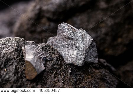 Hematite On A Rocky Base. Brazilian Magnetic Metal, Largest Producer Of Hematite, Export Of Metallic