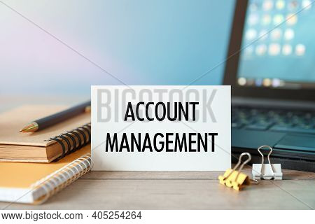 Desktop With Documents, Calculator And Notebook. On A Blockboard Inscription Account Management