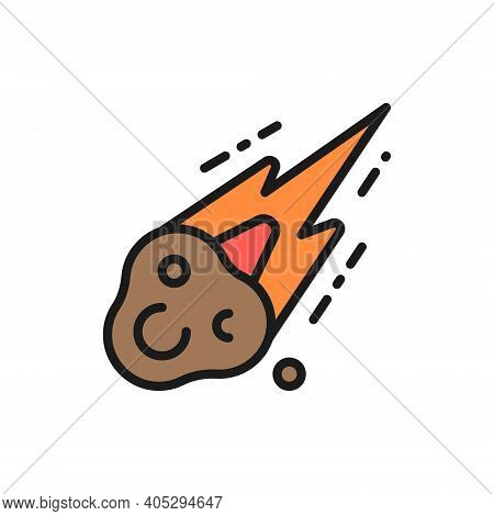 Vector Meteorite, Meteor Rain Fall Flat Color Line Icon.