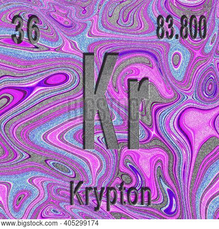 Krypton Chemical Element, Sign With Atomic Number And Atomic Weight, Purple Background, Periodic Tab
