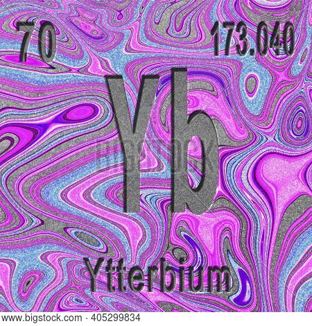 Ytterbium Chemical Element, Sign With Atomic Number And Atomic Weight, Purple Background, Periodic T