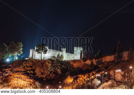 Albergue Castillo San Servando Castle Light Up At Night, Toledo, Spain