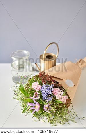 Bouquet 006, Step By Step Installation Of Flowers In A Vase. Flowers Bunch, Set For Home. Fresh Cut 