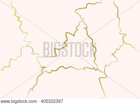 Gold Kintsugi Vector Texture. Broken Ceramic Background. Kintsugi Crack Vector Illustration.