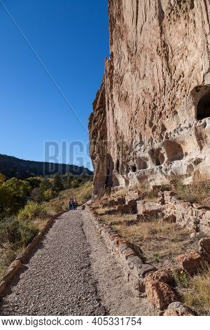 Bandelier National Monument,  New Mexico / Usa - October 13, 2014:  Tourist Walking On The Pathway N