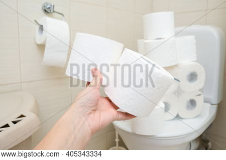 Many Toilet Paper Rolls At Home Of Hoarder, Buying Too Much Of Hygienic Means During Pandemia, A Han