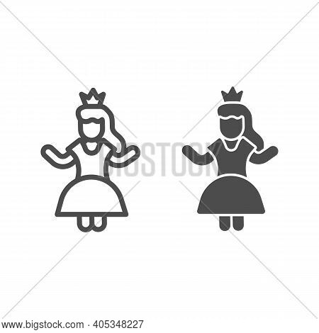 Princess In Carnival Dress Line And Solid Icon, Fairytale Concept, Princess Sign On White Background