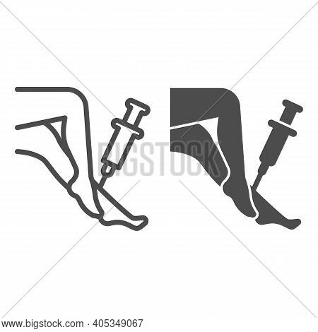 Legs And Syringe Line And Solid Icon, Injections Concept, Leg Injection Sign On White Background, Ap