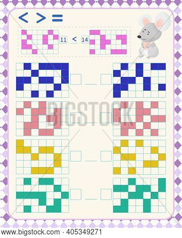 Math Game For Children. Development Of Logic. Count How Many Filled Cubes And Compare Two Numbers: G