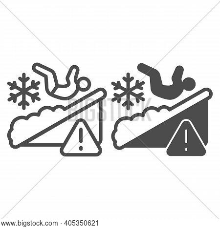 Man Falls On Ice Line And Solid Icon, Winter Season Concept, Slippery Ice Sign On White Background, 