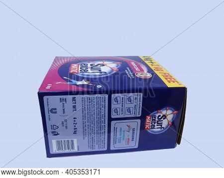 Closeup Of Surf Excel Matic Front Load Detergent Powder 6Kg Box And Pack Isolated On White Backgroun