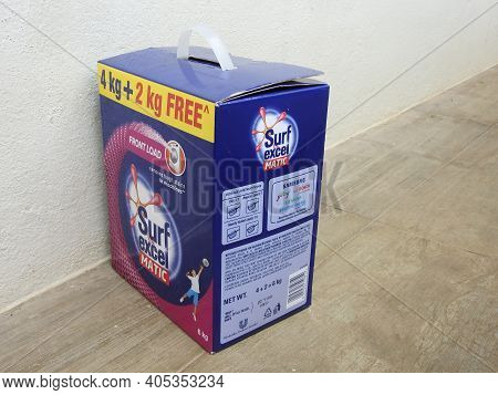 Closeup Of Surf Excel Matic Front Load Detergent Powder 6Kg Box And Pack Isolated On White Backgroun