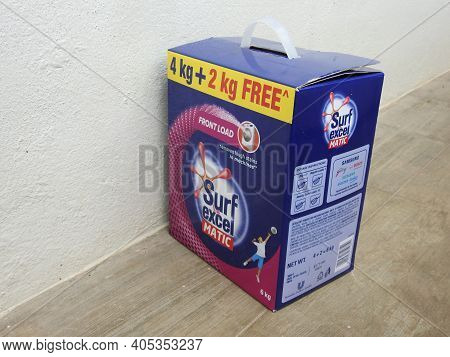 Closeup Of Surf Excel Matic Front Load Detergent Powder 6Kg Box And Pack Isolated On White Backgroun