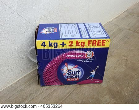 Closeup Of Surf Excel Matic Front Load Detergent Powder 6Kg Box And Pack Isolated On White Backgroun