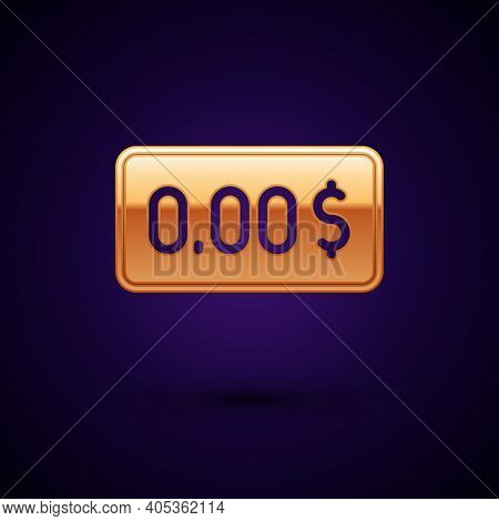 Gold Zero Cost Icon Isolated On Black Background. Empty Bank Account. Vector