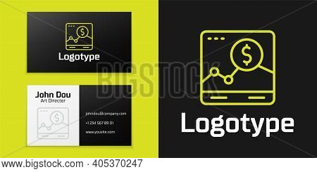 Logotype Line Website With Stocks Market Growth Graphs And Money Icon Isolated On Black Background. 