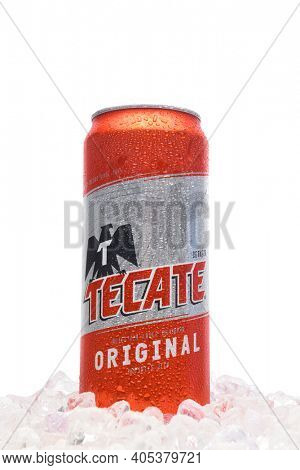 IRVINE, CALIFORNIA - MARCH 21, 2018: Tecate Original Cerveza on ice. 