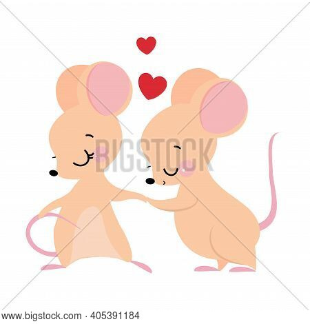 Cute Mouse With Pointed Snout And Rounded Ears Kissing Paw Of Its Sweetheart Vector Illustration