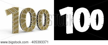 Gold Number One Hundred (number 100) Cut Into Perforated Gold Segments With Alpha Channel And Shadow
