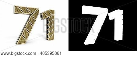 Gold Number Seventy-one (number 71) Cut Into Perforated Gold Segments With Alpha Channel And Shadow 