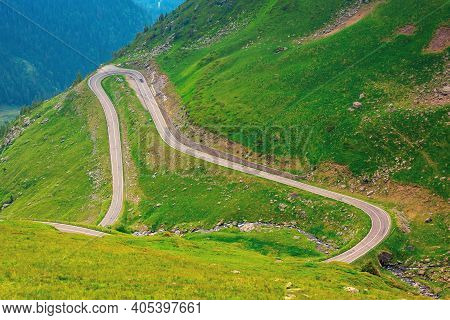 Road In High Mountains Of Romania. Popular Travel Destination Of Fagaras Ridge. Route 7c Is Also Kno