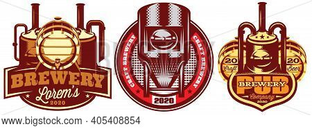 Vector Color Set Of Various Brewing Machines. Template For Logo Design, Corporate Style, Business Ca