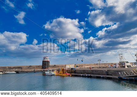 Lanzarote, Spain, January 23, 2020: Photograph Of The Marina Of Puerto Calero On The Island Of Lanza