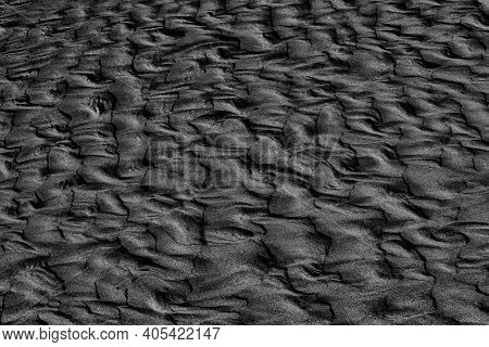 Textures In The Sand. Black And White