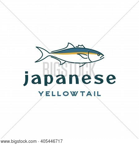 Line Art Tuna, Japanese Yellowtail Logo Design Vector