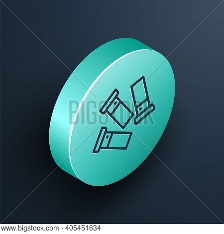 Isometric Line Cartridges Icon Isolated On Black Background. Shotgun Hunting Firearms Cartridge. Hun