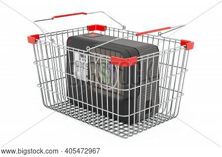 Dashcam Inside Shopping Basket, 3d Rendering Isolated On White Background