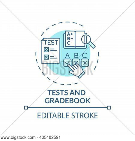 Tests And Gradebook Concept Icon. Online Course Management System Elements. Way To Check Students Gr