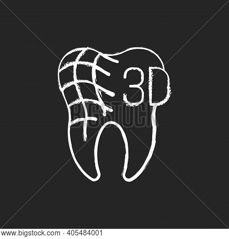 Digital Dentistry Chalk White Icon On Black Background. Dental Health Idea. Tooth Restoration Proced