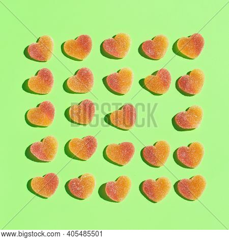 Jelly Heart Shaped Candies, Sweets, Creative Background