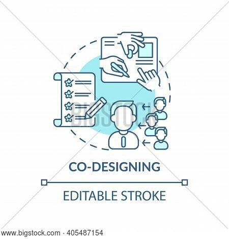 Co-designing Concept Icon. Co Creation Type Idea Thin Line Illustration. Intensive Ideation And Desi