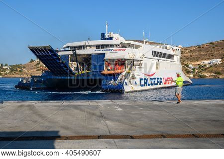 Ios, Greece - September 22, 2020: Caldera Vista, A High Speed Ferry Owned By Seajets In Ios Port. Cy