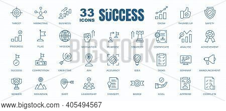 Simple Set Of Success, Goals And Target Related Vector Line Icons. Contains Thin Icons As Achievemen