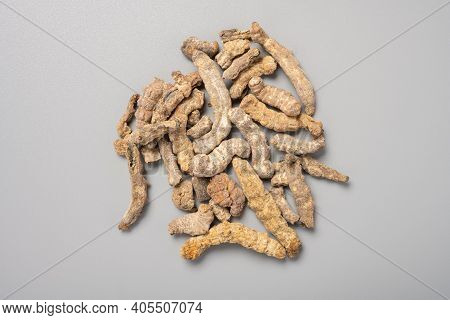 Top View Chinese Medicine Jiangcan Or Bombyx Batryticatus Or Stiff Silkworm
