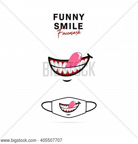 Face Mask Vector Design With Funny Creepy Open Smile With Tongue Out And Teeth Illustration