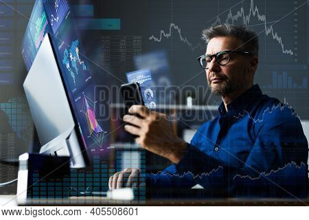 Financial Data Analyst Using Mobile Analytics On Smartphone