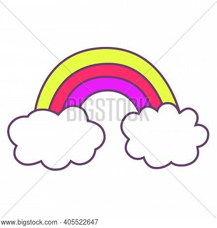 Magic Rainbow With Clouds Isolated On White Background. Colourful Vector