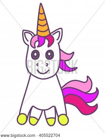 Magic Unicorn Isolated On White Background. Colourful Vector