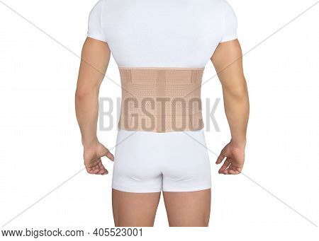 Orthopedic Lumbar Corset On The Human Body. Back Brace, Waist Support Belt For Back. Posture Correct