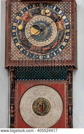 Gdansk, Poland - Sept 9, 2020: Astronomical Clock In St Mary's Church Made In 1464-1470 By Hans Düri