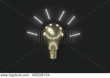 Golden Bulb Glowing In Black Background 3d Rendered