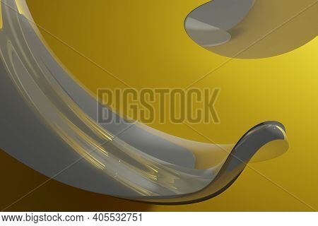 Abstract Shinny Computer Generated 3d Distorted Shape On Yellow Background