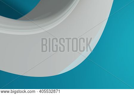 Shinny Abstract Computer Generated White 3d Distorted Wave Like Shape On Blue Background