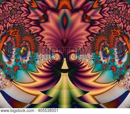 Computer Generated Abstract Colorful Fractal Artwork With Beautiful Fatasy Flower