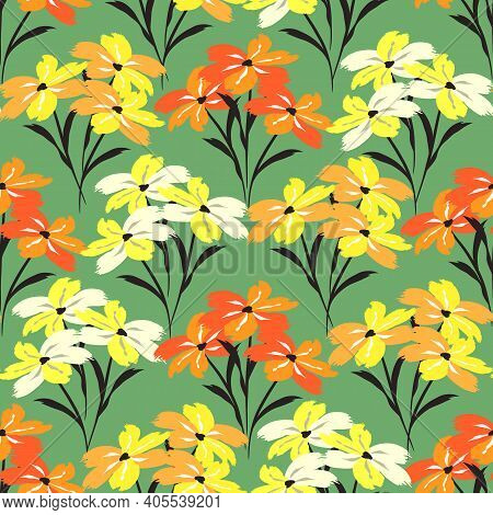 Floral Seamless Pattern. Cute Floral Background. Pattern For Adult, Baby, Kids And Child Background 