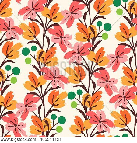 Floral Seamless Pattern. Cute Floral Background. Pattern For Adult, Baby, Kids And Child Background 